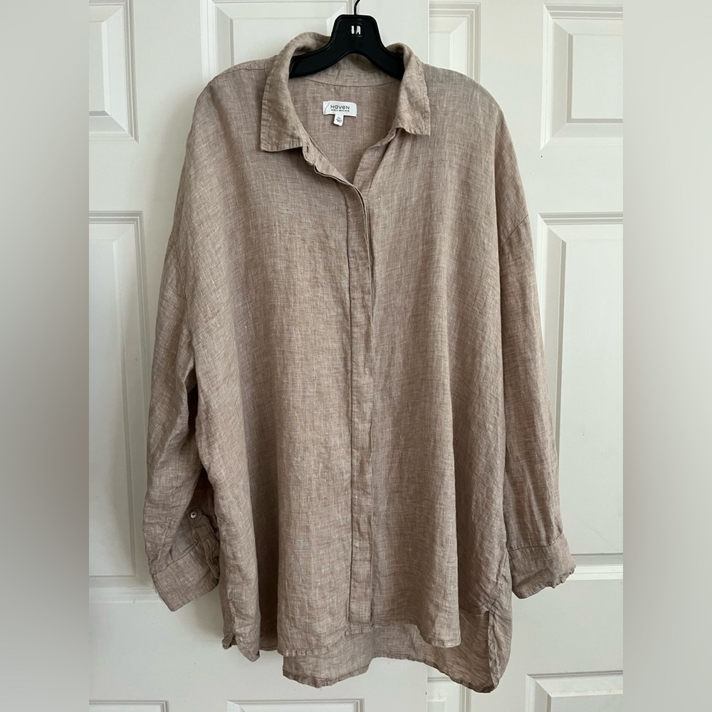 Have Men's Light Brown Linen Button-Down Shirt